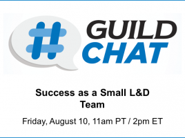 GuildChat - Success as a Small L&D Team. Friday, August 10. 11am Pacific. 2pm Eastern.